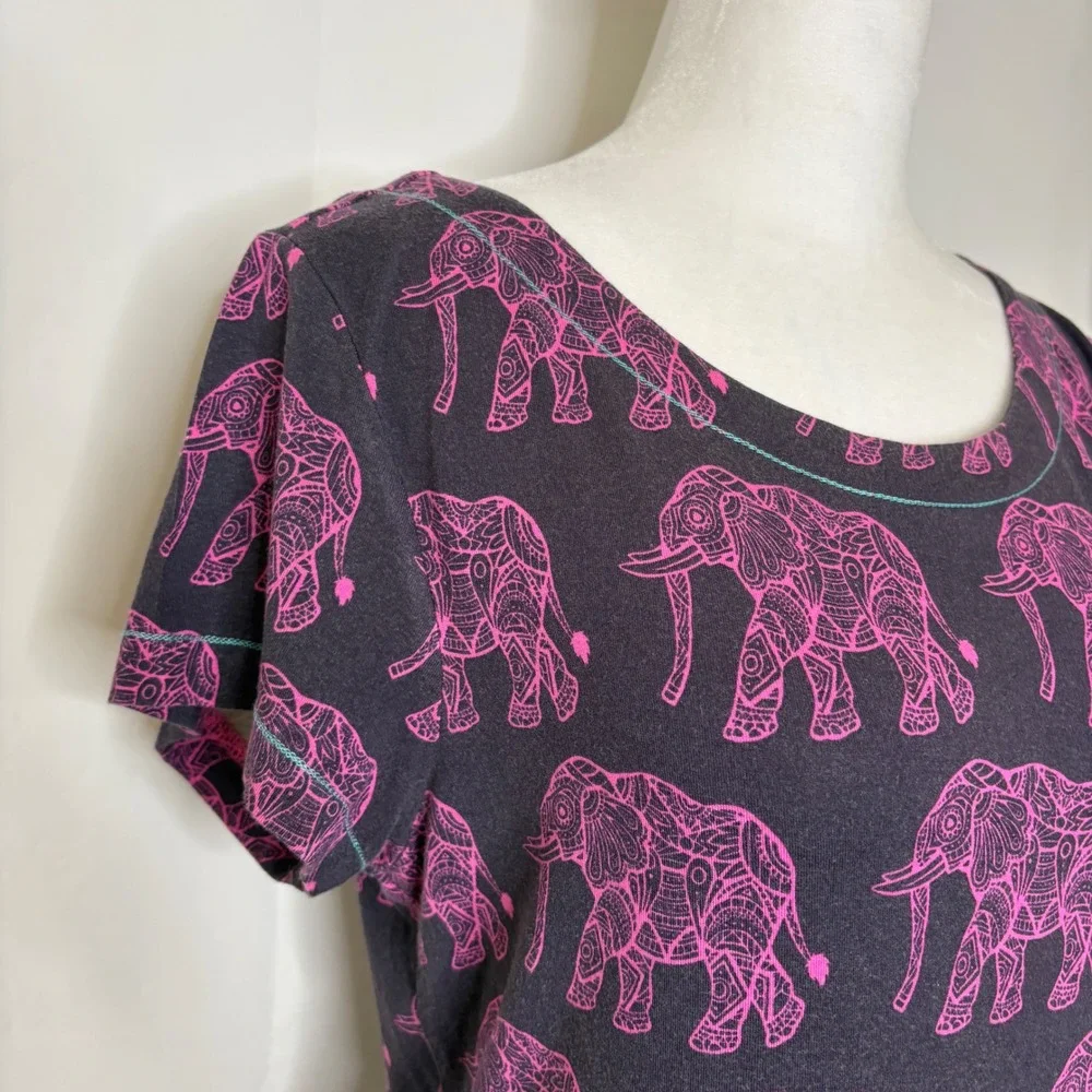 Hatley Dress Elephant Print Short Sleeve Shift Medium Pink Purple Summer
